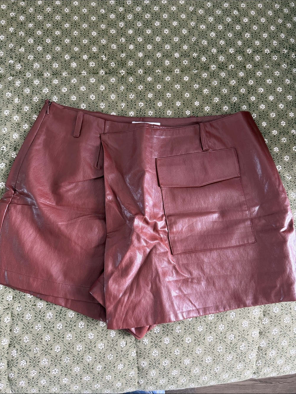 Women’s Faux Leather Cargo Shorts — Burgundy Brown